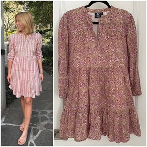 Madison Mathews Folly Tiered Mini Dress Mauve Block Print Floral Cottagecore. 11